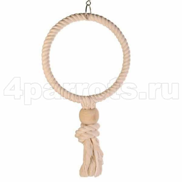 Веревочное кольцо для попугая с деревянной фигуркой